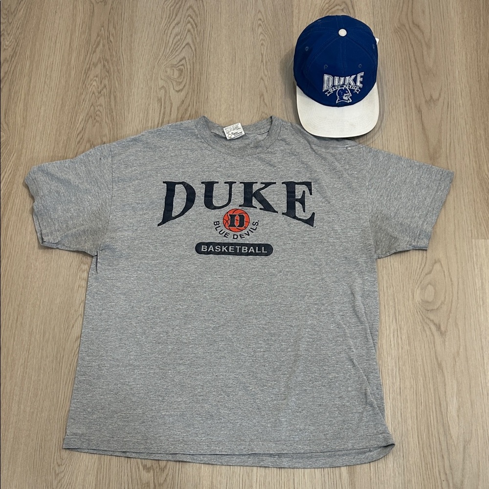 Vintage y2k Duke Blue Devils Gray T-Shirt XL and Blue/White snapback Cap bundle